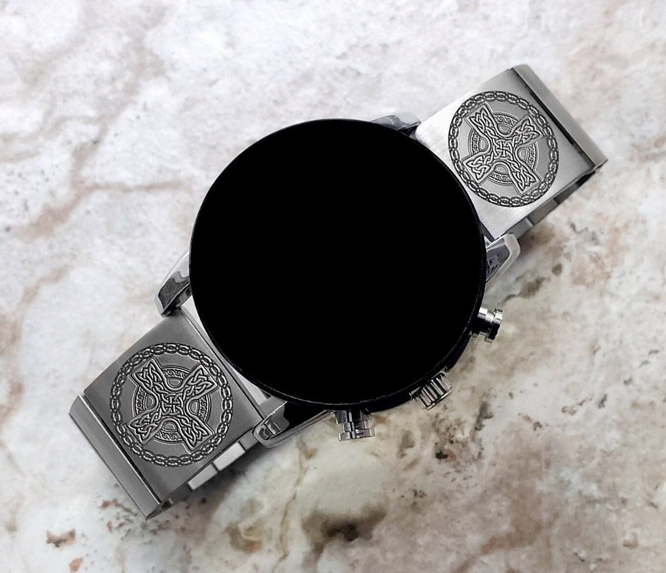 Engraved Watch Band Compatible with Samsung Galaxy Watch 3 45mm 46mm Gear S3 Frontier and Classic Stainless Steel Strap Bracelet CC2 -B22